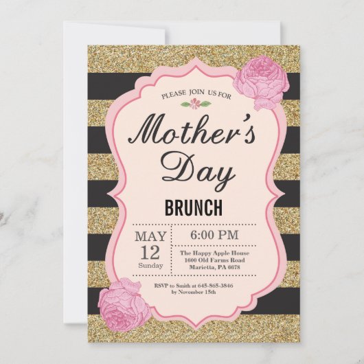 Moederdag Brunch Invitation Pink Floral Flower Kaart (Voorkant)