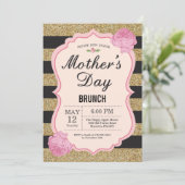 Moederdag Brunch Invitation Pink Floral Flower Kaart (Staand voorkant)