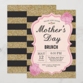 Moederdag Brunch Invitation Pink Floral Flower Kaart (Voorkant / Achterkant)