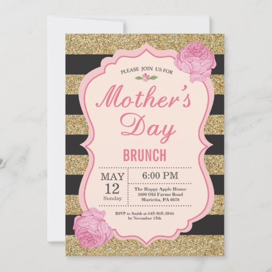 moederdag Brunch Invitation Pink Floral Flower Kaart (Voorkant)