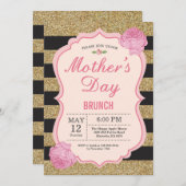 moederdag Brunch Invitation Pink Floral Flower Kaart (Voorkant / Achterkant)
