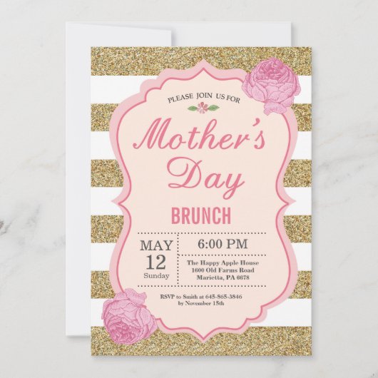moederdag Brunch Invitation Pink Floral Flower Kaart (Voorkant)
