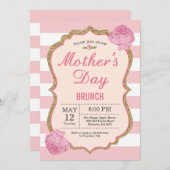 moederdag Brunch Invitation Pink Floral Flower Kaart (Voorkant / Achterkant)