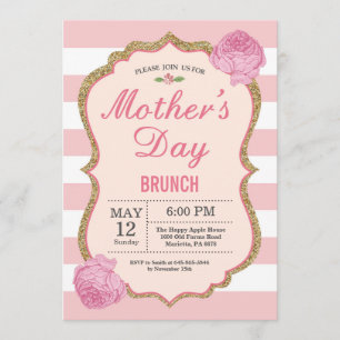 moederdag Brunch Invitation Pink Floral Flower Kaart
