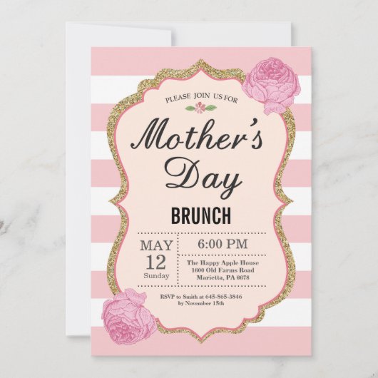 moederdag Brunch Invitation Pink Floral Flower Kaart (Voorkant)
