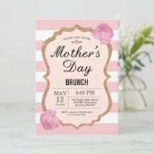 moederdag Brunch Invitation Pink Floral Flower Kaart (Staand voorkant)