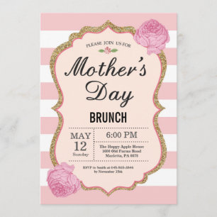 moederdag Brunch Invitation Pink Floral Flower Kaart