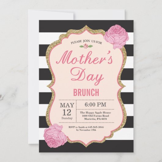 moederdag Brunch Invitation Pink Floral Flower Kaart (Voorkant)