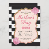 moederdag Brunch Invitation Pink Floral Flower Kaart (Voorkant / Achterkant)