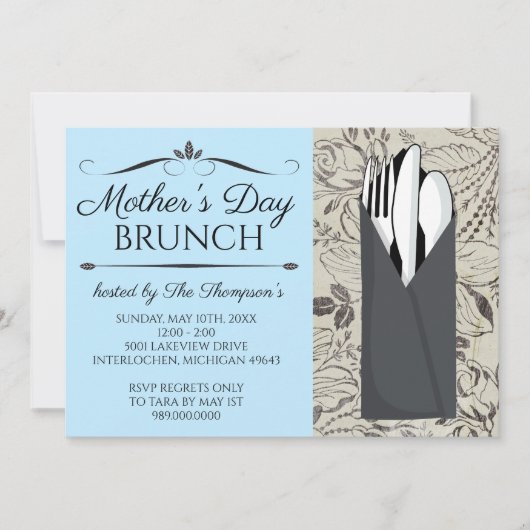 Moederdag Brunch Invitations (blauw) Kaart (Voorkant)