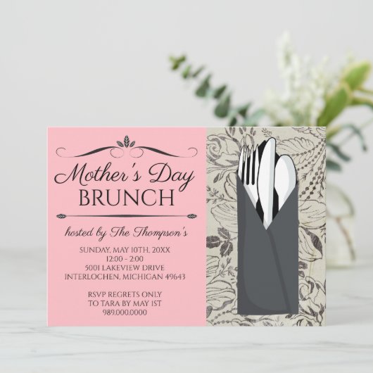 Moederdag Brunch Invitations (roze) Kaart (Staand voorkant)