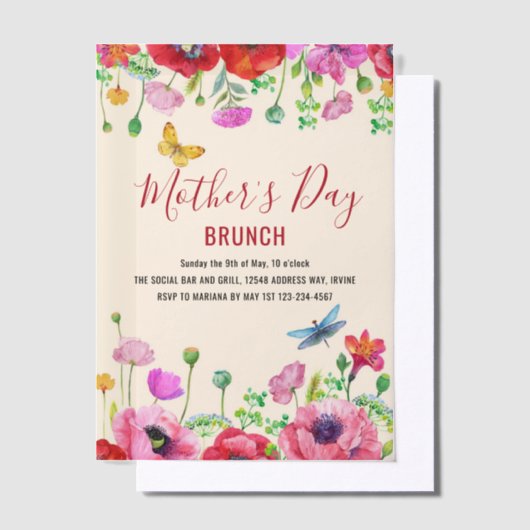 Moederdag brunch met bloemen vellum uitnodigingen (Offset)