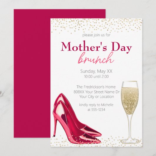 Moederdag Brunch met Champagne & Stilettos Kaart (Voorkant / Achterkant)