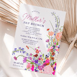 Moederdag brunch met modern draaiboek kaart<br><div class="desc">Laten we alle moeders vieren! De elegante moderne zomerbloemen illustreren de  wilde bloem en het borstelschrift moederdag brunch party uitnodiging met een moderne kalligrafie typografie met rode,  paarse,  roze,  terracotta bloemen op wit</div>