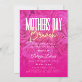 Moederdag Brunch Neon Roze Rose Uitnodiging (Voorkant)
