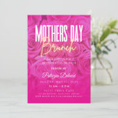 Moederdag Brunch Neon Roze Rose Uitnodiging (Staand voorkant)