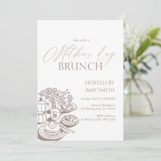 Moederdag brunch neutrale lijn  kaart (Staand voorkant)