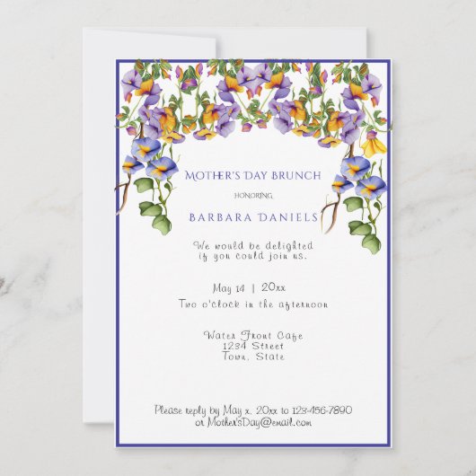 Moederdag Brunch Paarse Gele Windebloemen Kaart (Voorkant)