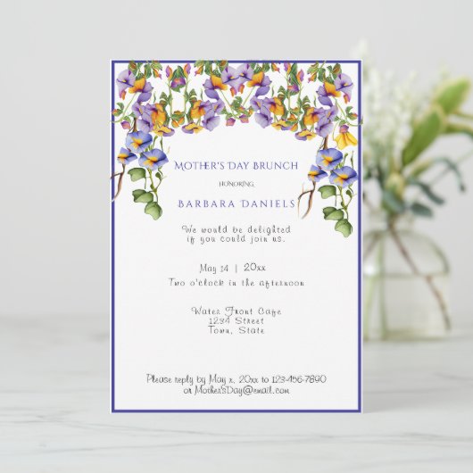 Moederdag Brunch Paarse Gele Windebloemen Kaart (Staand voorkant)