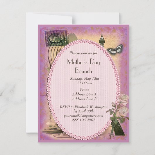 Moederdag Brunch Paris Eiffeltoren & Rode Wijn Kaart (Achterkant)