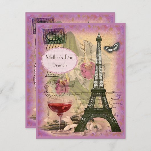 Moederdag Brunch Paris Eiffeltoren & Rode Wijn Kaart (Voorkant / Achterkant)