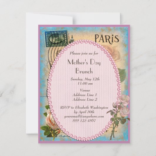 Moederdag Brunch Paris Eiffeltoren & Rozen Kaart (Achterkant)