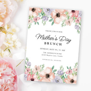Moederdag brunch pastel waterverf bloemen kaart