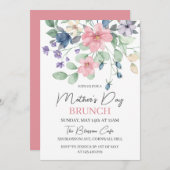 Moederdag Brunch Pink Berry Waterverf Floral Kaart (Voorkant / Achterkant)