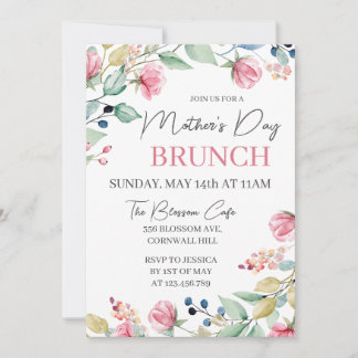 Moederdag Brunch Pink Floral Greenery Kaart