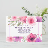 moederdag Brunch Pink Paarse Waterverf Floral Kaart (Staand voorkant)