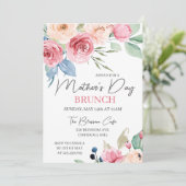 Moederdag Brunch Pink Rose Waterverf Floral Kaart (Staand voorkant)