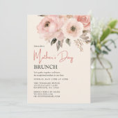Moederdag Brunch Pink Waterverf Floral Kaart (Staand voorkant)