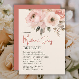 Moederdag Brunch Pink Waterverf Floral Kaart