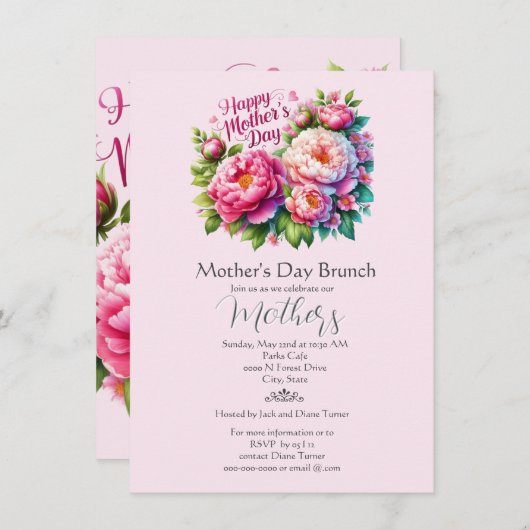 Moederdag Brunch Roze Bloem Holiday Kaart (Voorkant / Achterkant)