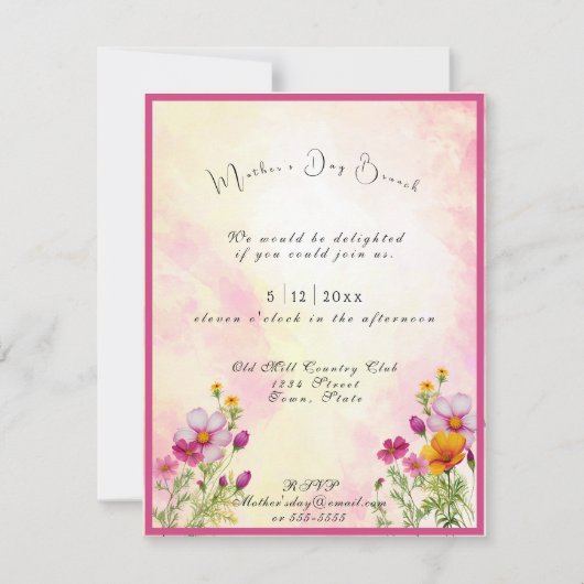 Moederdag Brunch Roze Gele Cosmos Bloemen Kaart (Voorkant)