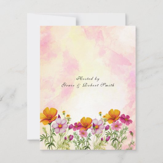 Moederdag Brunch Roze Gele Cosmos Bloemen Kaart (Achterkant)