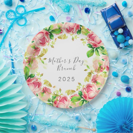 Moederdag Brunch - roze rozen Papieren Bordje (Feest)