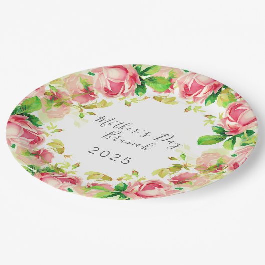 Moederdag Brunch - roze rozen Papieren Bordje (Gekanteld)