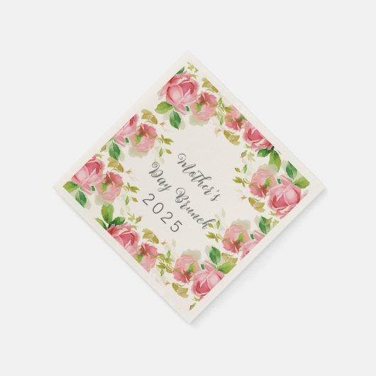 Moederdag Brunch - roze rozen Servet (Hoek)