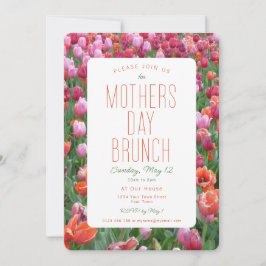 Moederdag Brunch Roze Sinaasappel Tulp Uitnodiging