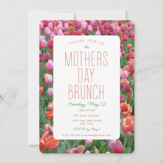Moederdag Brunch Roze Sinaasappel Tulp Uitnodiging