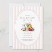 Moederdag Brunch Roze Strepen Ontbijt Kaart (Voorkant)