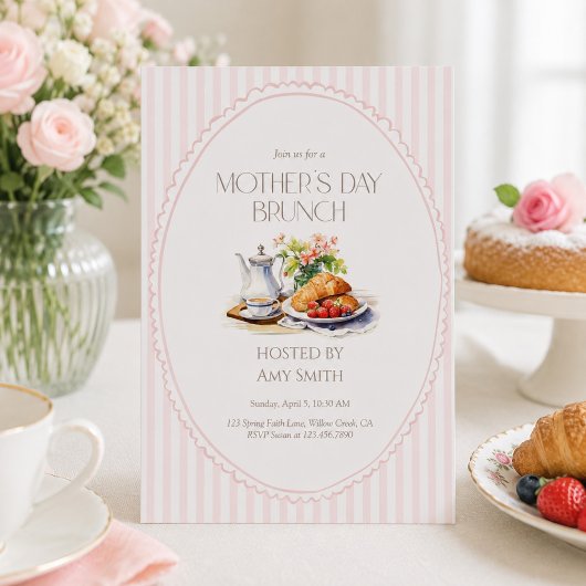 Moederdag Brunch Roze Strepen Ontbijt Kaart