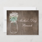 moederdag Brunch Rustic Mason Jar & Flowers Kaart (Voorkant)