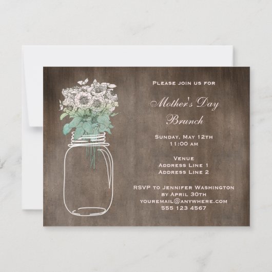 moederdag Brunch Rustic Mason Jar & Flowers Kaart (Achterkant)