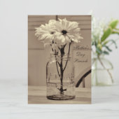 moederdag Brunch Sepia Mason Jar & Daisies Kaart (Staand voorkant)