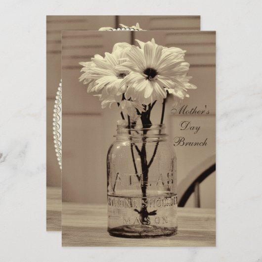 moederdag Brunch Sepia Mason Jar & Daisies Kaart (Voorkant / Achterkant)