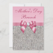 moederdag Brunch Silver Jewels Pink Faux Bow Kaart (Voorkant)