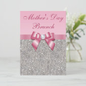 moederdag Brunch Silver Jewels Pink Faux Bow Kaart (Staand voorkant)