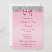 moederdag Brunch Silver Jewels Pink Faux Bow Kaart (Achterkant)